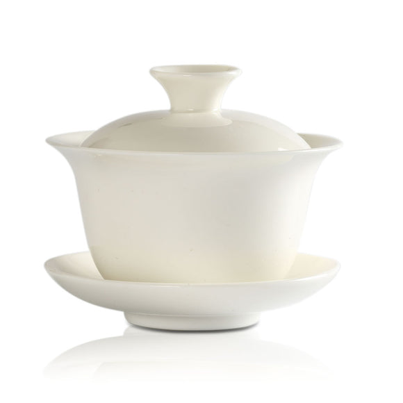 100ml Chinese Jingde Gongfu Tea Porcelain White Jade Gaiwan teacup Cup with lid & Saucer