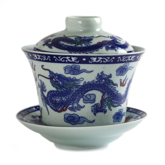 130ml Chinese Jingde Gongfu Tea Porcelain Dragon & Phoenix Gaiwan teacup Cup with lid & Saucer