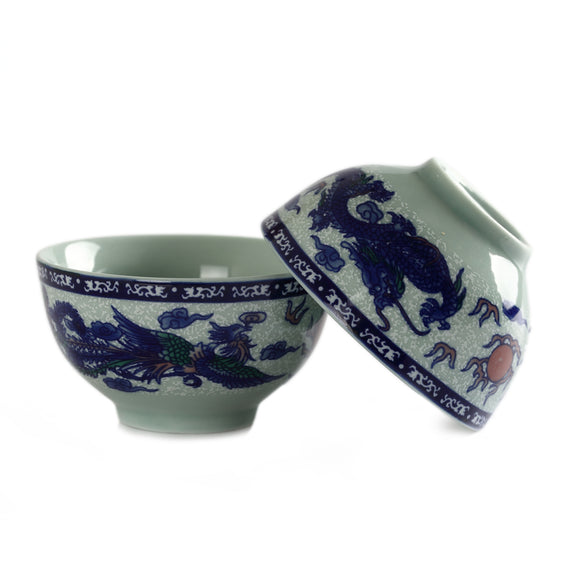 2Pcs 40ml Chinese Gongfu Tea Porcelain Dragon play Phoenix Teacup Cups