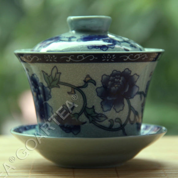130ml Chinese Jingde Gongfu Tea Porcelain Peony Flower Gaiwan teacup Cup with lid & Saucer