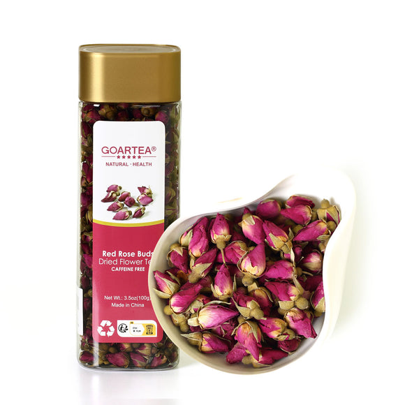 GOARTEA 100g Red Rose Bud Dried Edible Petal Flower Chinese Herbal Tea - Bottled