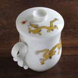 300ml Golden Dragon Ceramic White Porcelain Tea Mug Cup with lid Infuser Filter