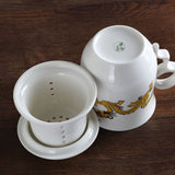 300ml Golden Dragon Ceramic White Porcelain Tea Mug Cup with lid Infuser Filter