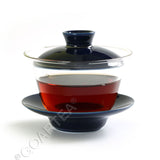 3Pcs 130ml Porcelain Glass Jingde Chinese Gaiwan Teacup Gongfu Teaset - Blue Color