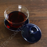 130ml Porcelain Heat-resistant Clear Glass Chinese Gongfu Tea Gaiwan teacup with lid & Saucer - Blue Color