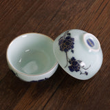 2Pcs 45ml Top Hand Paint Peony GongFu Tea Porcelain Chinese Lightgreen teacup tea Cup