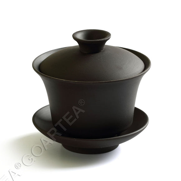 90ml Chinese Yixing Zisha rare Pottery Clay Gaiwan Gongfu Tea Cup & Saucer - Black Color