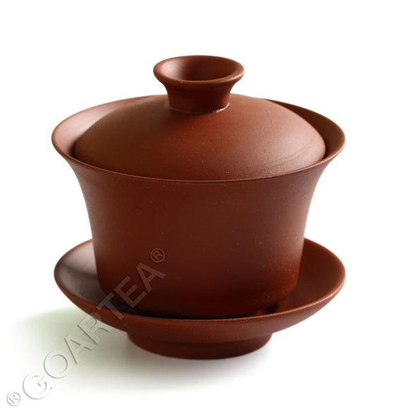 90ml Chinese Yixing Zisha rare Pottery Clay Gaiwan Gongfu Tea Cup & Saucer - Red Color