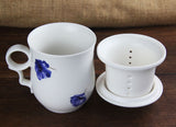 Blue Flowers Ceramic Chinese Porcelain Tea Mug Cup with lid Infuser Filter 300ml