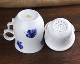 Blue Flowers Ceramic Chinese Porcelain Tea Mug Cup with lid Infuser Filter 300ml