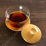 130ml Porcelain Heat-resistant Clear Glass Chinese Gongfu Tea Gaiwan teacup with lid & Saucer - Orange Color