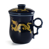300ml Golden Dragon Ceramic Blue Porcelain Tea Mug Cup with lid Infuser Filter