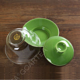 130ml Porcelain Heat-resistant Clear Glass Chinese Gongfu Tea Gaiwan teacup with lid & Saucer - Green Color