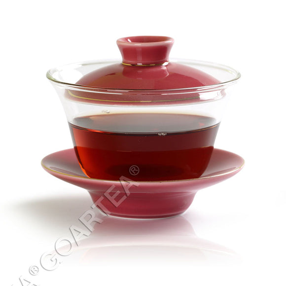 130ml Porcelain Heat-resistant Clear Glass Chinese Gongfu Tea Gaiwan teacup with lid & Saucer - Pink Color