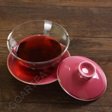 130ml Porcelain Heat-resistant Clear Glass Chinese Gongfu Tea Gaiwan teacup with lid & Saucer - Pink Color
