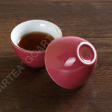 3Pcs 130ml Porcelain Glass Jingde Chinese Gaiwan Teacup Gongfu Teaset - Pink Color