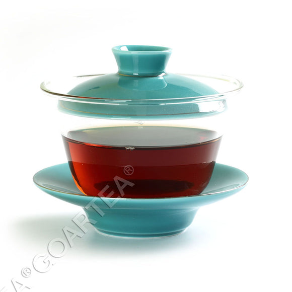 130ml Porcelain Heat-resistant Clear Glass Chinese Gongfu Tea Gaiwan teacup with lid & Saucer - Cyan Color