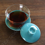 130ml Porcelain Heat-resistant Clear Glass Chinese Gongfu Tea Gaiwan teacup with lid & Saucer - Cyan Color
