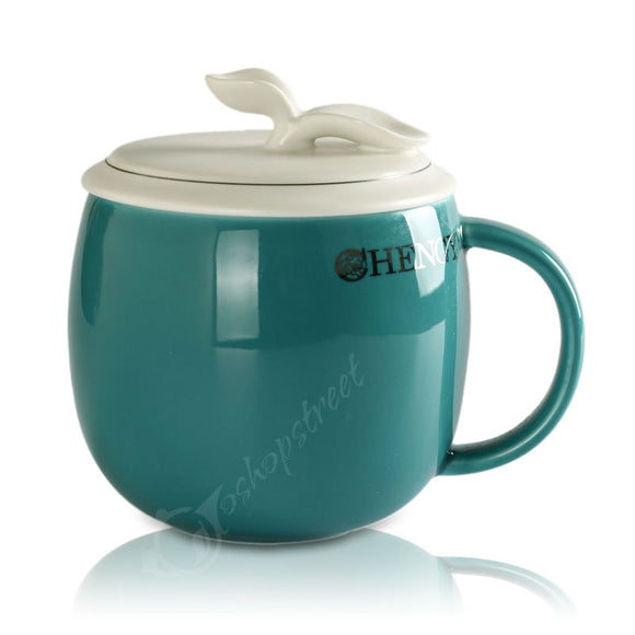 300ml Restorative Green Blue Ceramic Porcelain Tea Mug Cup with lid Infuser Filter