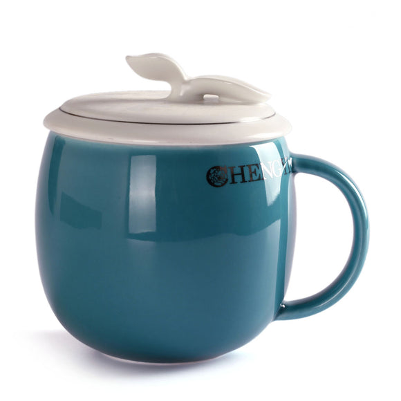 300ml Restorative Skyblue Ceramic Porcelain Tea Mug Cup with lid Infuser Filter
