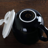 Restorative Black Ceramic Porcelain Tea Mug Cup with lid Infuser Filter 300ml