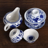 90ml Total 4pcs Chinese Porcelain Blue Phoenix Gaiwan Pitcher Chahai Teacups Tea Set